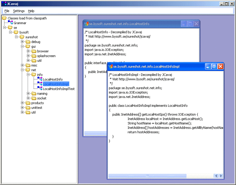 JCavaj Java Decompiler Screenshot